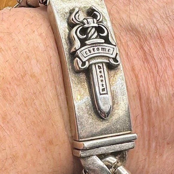 Chrome Hearts Dagger Dual I.D. Sterling Silver Unisex Bracelet Rockstar - Picture 7 of 12